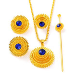 Ethiopian Stone Bridal Jewelry Set Necklace Earrings Ring Hairpin