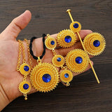 Ethiopian Stone Bridal Jewelry Set Necklace Earrings Ring Hairpin