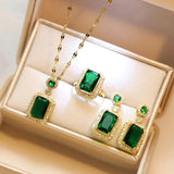 Quadrate Rhinestone Necklace Earrings Ring Jewelry Set