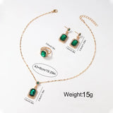 Quadrate Rhinestone Necklace Earrings Ring Jewelry Set