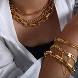 Geometric Chain Necklace Bracelet Set 316L Stainless Steel Non-fading