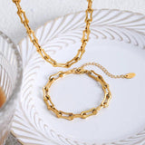 Geometric Chain Necklace Bracelet Set 316L Stainless Steel Non-fading