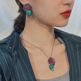 Vintage Gothic Paraiba Tourmaline Pendant Necklace & Earrings Set