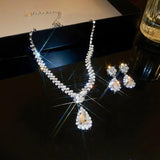 Rhinestone Necklace Earrings Set Geometric Water Drop Jewelry