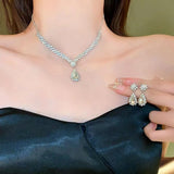 Rhinestone Necklace Earrings Set Geometric Water Drop Jewelry