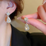 Rhinestone Necklace Earrings Set Geometric Water Drop Jewelry