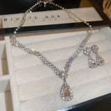 Rhinestone Necklace Earrings Set Geometric Water Drop Jewelry