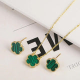 Clover Natural Stone Flower Necklace Earrings Set