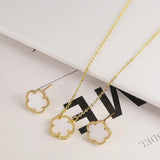 Clover Natural Stone Flower Necklace Earrings Set