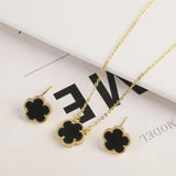 Clover Natural Stone Flower Necklace Earrings Set