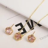 Clover Natural Stone Flower Necklace Earrings Set
