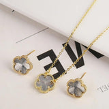Clover Natural Stone Flower Necklace Earrings Set