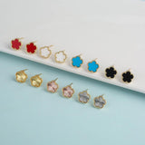 Clover Natural Stone Flower Necklace Earrings Set