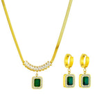 316L Stainless Steel Green Crystal Zircon Jewelry Set