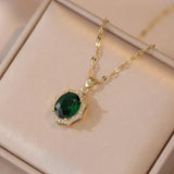Green Stone Stud Earrings & Pendant Necklace Set - CZ Bridal Jewelry