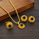African Women Pendant Chain Earring Resizable Rings Jewelry Set