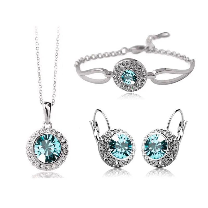 4PCS Crystal Jewelry Set Rings Necklace Earrings Bracelet High Performance