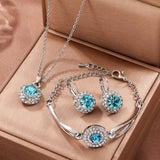 4PCS Crystal Jewelry Set Rings Necklace Earrings Bracelet High Performance