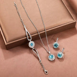 4PCS Crystal Jewelry Set Rings Necklace Earrings Bracelet High Performance
