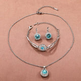 4PCS Crystal Jewelry Set Rings Necklace Earrings Bracelet High Performance