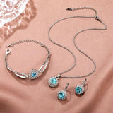 4PCS Crystal Jewelry Set Rings Necklace Earrings Bracelet High Performance