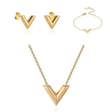 Stainless Steel V Letter Jewelry Set for Women