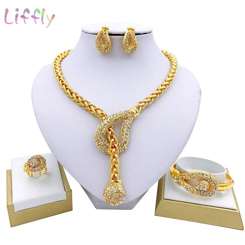 Dubai African Wedding Jewelry Set Necklace Bracelet Earrings Ring