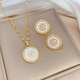 316L Stainless Steel Flower Pendant Necklace Earrings Set
