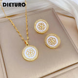 316L Stainless Steel Flower Pendant Necklace Earrings Set