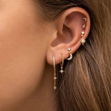 Zircon Star Moon Chain Dangle Earrings Set Women Piercing Jewelry