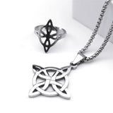 Stainless Steel Wicca Pendant Jewelry Set Witch Irish Celtic Knot