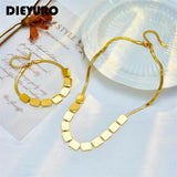 316L Stainless Steel Square Pendant Necklace Bracelet Set