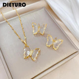 Butterfly Crystal Pendant Necklace Earrings Jewelry Set