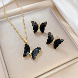 Butterfly Crystal Pendant Necklace Earrings Jewelry Set