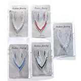 XSBODY Pearl V-Shaped Necklace Sets for Bridal Women Rhinestone Earring Wedding