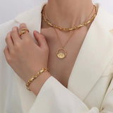Stainless Steel Women's Jewelry Set Multilayer Necklace Bracelet