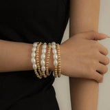 6Pcs/Set Pearl Chain Bracelets Women Statement Charm Bangles Hand Jewelry