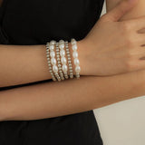 6Pcs/Set Pearl Chain Bracelets Women Statement Charm Bangles Hand Jewelry