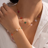 Youthway Floral Chain Bracelet Necklace Set Charm Jewelry for Women