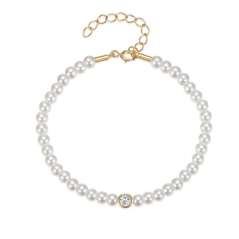 925 Sterling Silver Pearl Chain Bracelet Tiny Freshwater Pearl Sweet Women