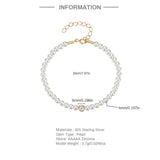 925 Sterling Silver Pearl Chain Bracelet Tiny Freshwater Pearl Sweet Women