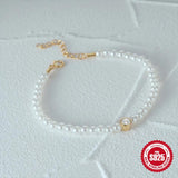 925 Sterling Silver Pearl Chain Bracelet Tiny Freshwater Pearl Sweet Women