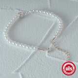 925 Sterling Silver Pearl Chain Bracelet Tiny Freshwater Pearl Sweet Women