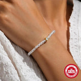 925 Sterling Silver Pearl Chain Bracelet Tiny Freshwater Pearl Sweet Women