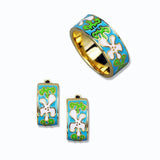 Enamel Floral Jewelry Set Retro Pastoral Style Flowers Ring Ear Studs