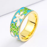 Enamel Floral Jewelry Set Retro Pastoral Style Flowers Ring Ear Studs