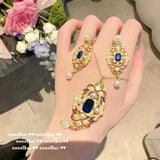Vintage 18K CZ Pearl Drop Earrings Necklace Set