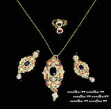 Vintage 18K CZ Pearl Drop Earrings Necklace Set