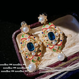 Vintage 18K CZ Pearl Drop Earrings Necklace Set