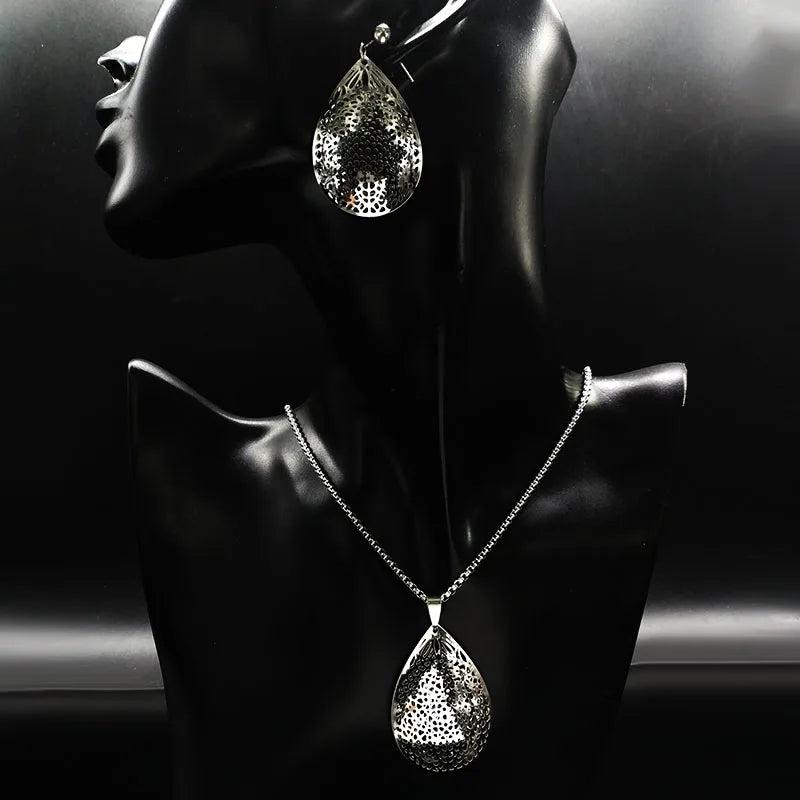Stainless Steel Women's Jewelry Set Silver Necklace Earrings